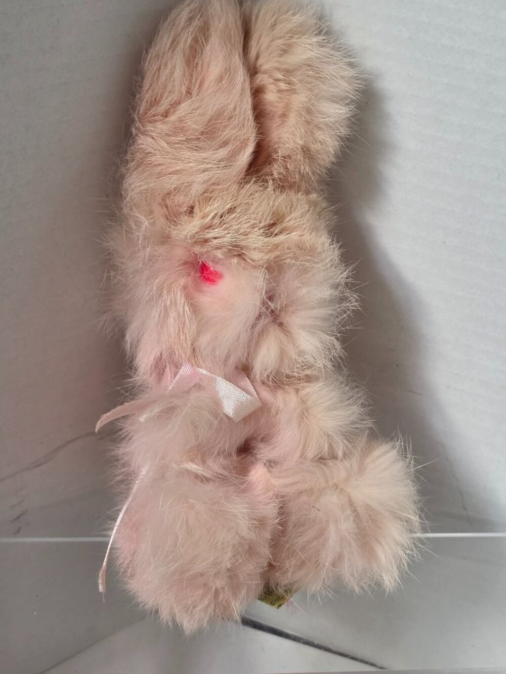 Vintage FEDECOA Guatemala Fur Rabbit Bunny Figurine Red Eyes 9" Handmade